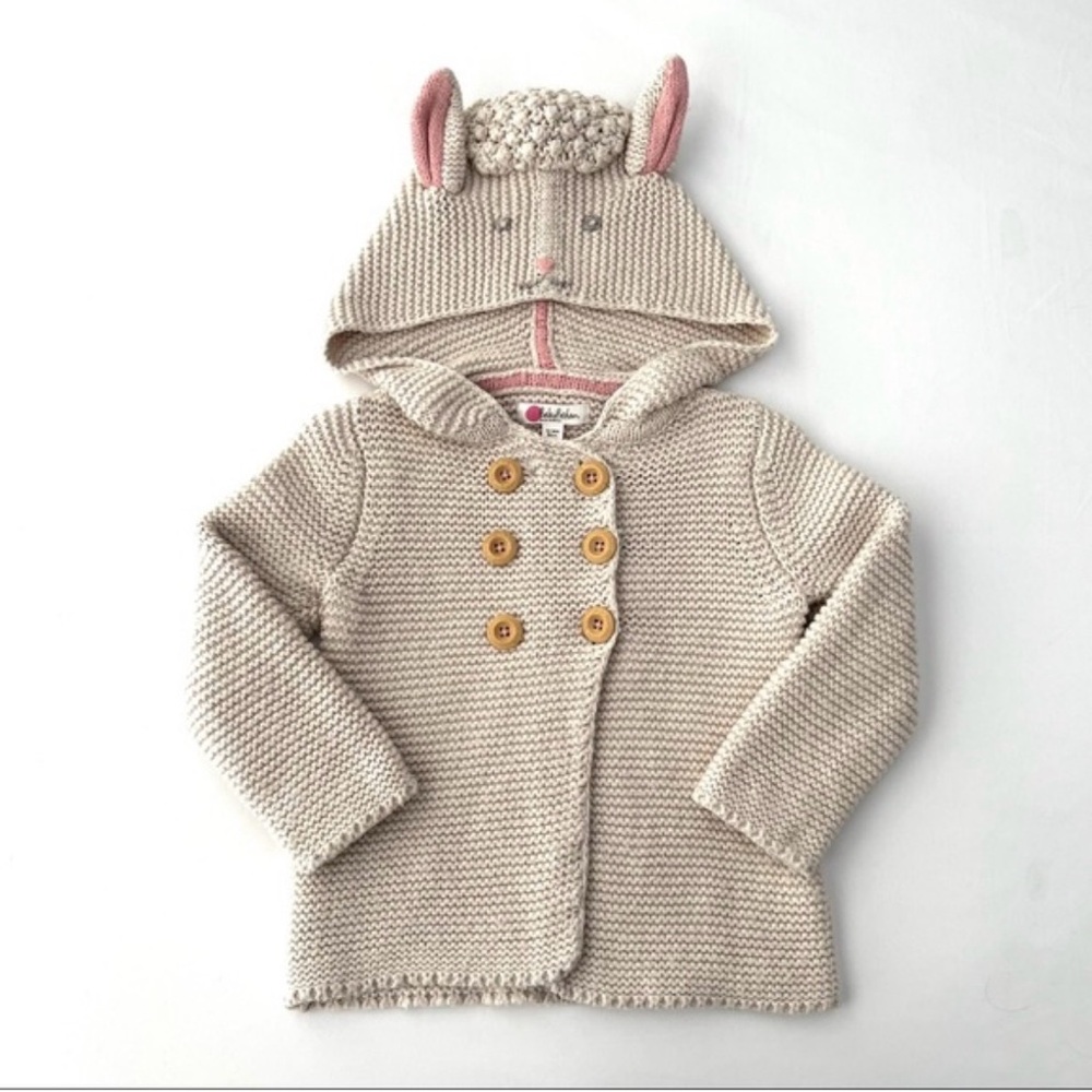 Baby Boden hooded Cardigan with lamb Ears - Cream with Pink Accents